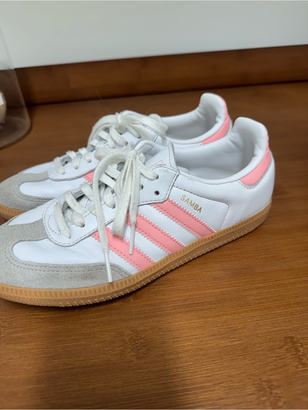adidas Samba White and Pink Leather Sneakers